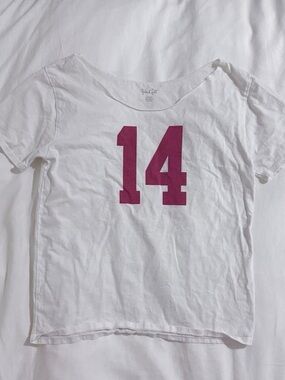Brandy Melville red & white 14 off-the-shoulder graphic top